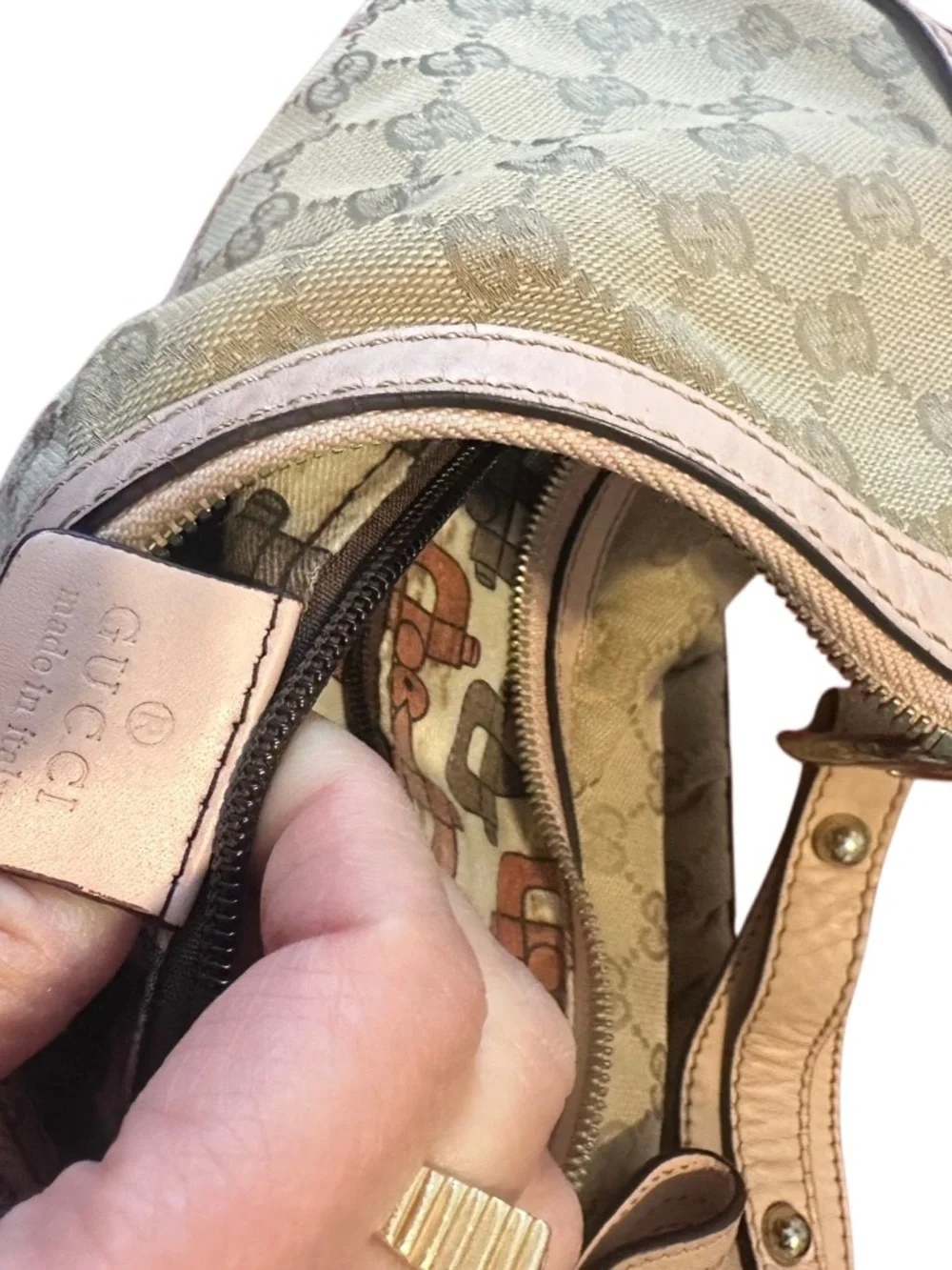 Gucci Beige GG Canvas Hobo with Light Pink Trim